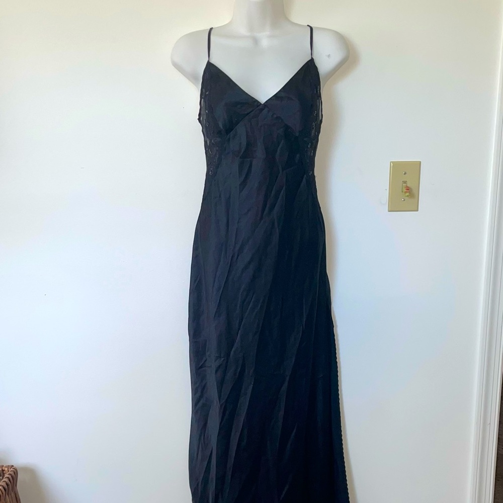 Victoria’s Secret Black Satin Lace Maxi Slip Dress